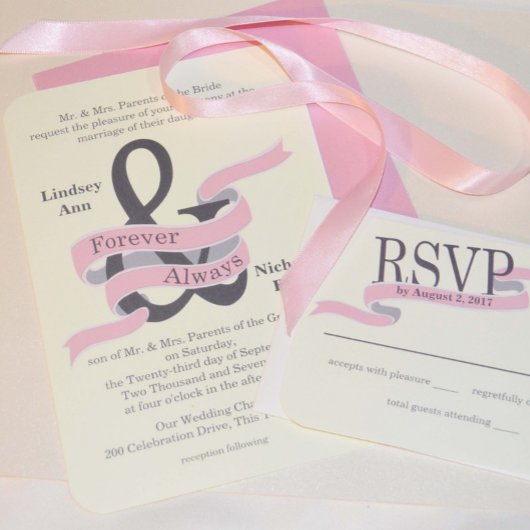 Invitation Bannière en ruban rose blanc de l'esperluette