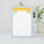 Invitation Bannière fleurie jaune et bleu doux (Debout devant)