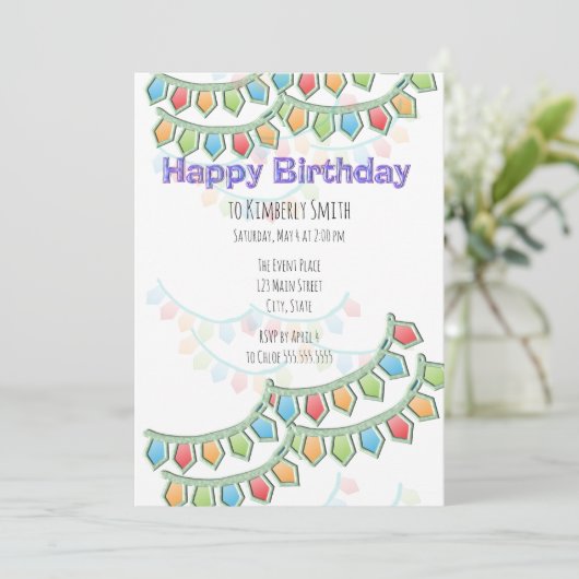 Invitation Bannière joyeuse de Pennant Anniversaire (Debout devant)