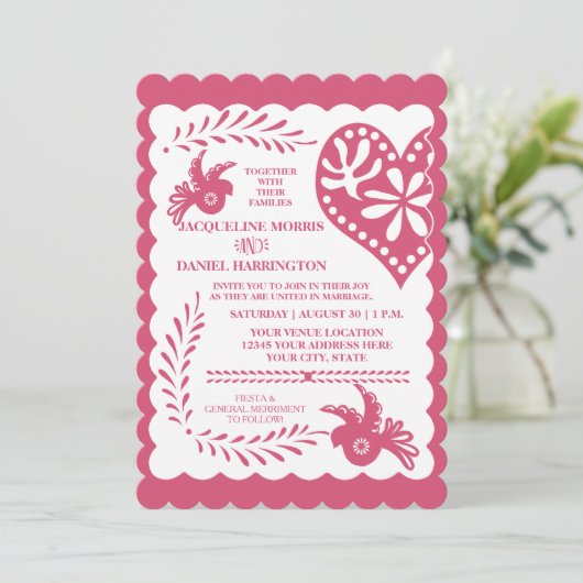 Invitation Bannière Mariage Papado Picado Pink Lime Fiesta (Debout devant)