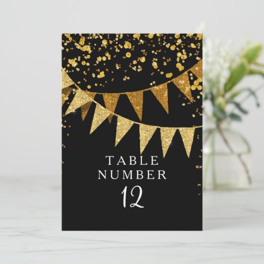 Invitation Bannière moderne Pennant avec confettis scintillan (Debout devant)