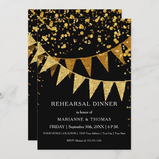 Invitation Bannière moderne Pennant avec Parties scintillant  (Devant / Derrière)