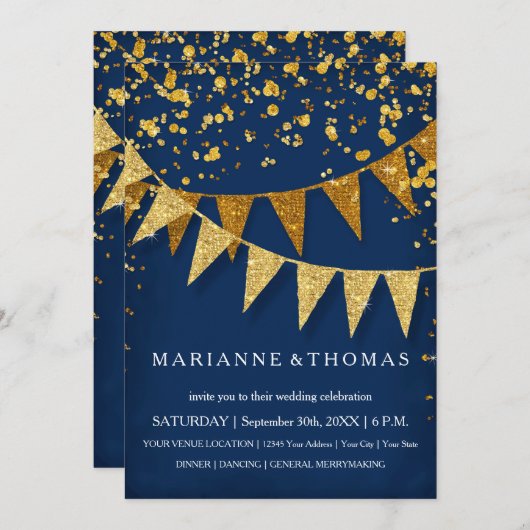 Invitation Bannière moderne Pennant avec Parties scintillant  (Devant / Derrière)