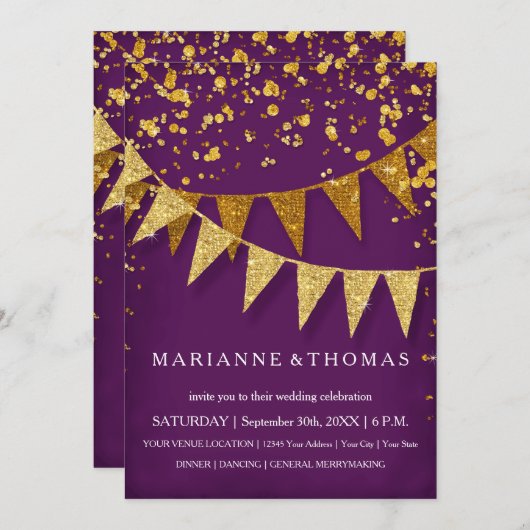 Invitation Bannière moderne Pennant avec Parties scintillant  (Devant / Derrière)