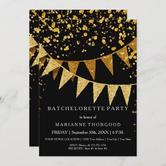 Invitation Bannière moderne Pennant avec Parties scintillant  (Devant / Derrière)