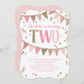 Invitation Bannière Parties scintillant rose et or Deuxième f (Devant / Derrière)