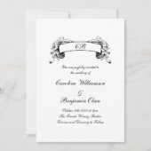 Invitation Bannière Romantique Élégante Mariage Noir et Blanc (Devant)