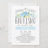 Invitation Bannière Rose bleue| Bautismo espagnol (Devant)