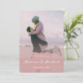 Invitation Bannière Rose Doux Photo Enregistrer La Date Annon (Debout devant)