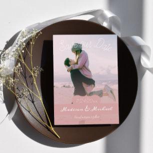 Invitation Bannière Rose Doux Photo Enregistrer La Date Annon