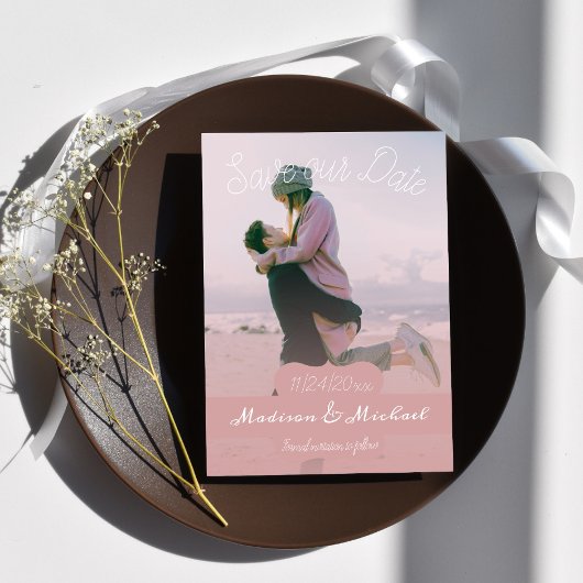 Invitation Bannière Rose Doux Photo Enregistrer La Date Annon