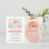 Invitation Bannière rose rose avec photo | Bautismo espagnol (Debout devant)