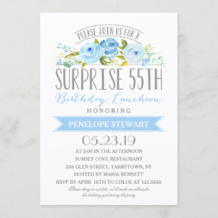 Invitation Bannière rose Surprise 55e anniversaire Déjeuner