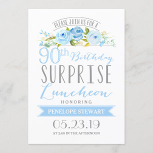Invitation Bannière rose Surprise 90e Anniversaire Déjeuner