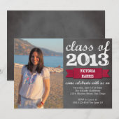 Invitation Bannière rouge ruban tableau noir graduation photo (Devant / Derrière)