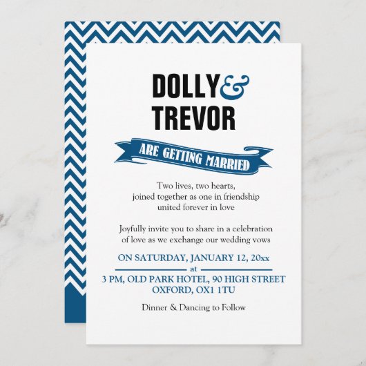 Invitation Bannière ruban PixDezines/bleu (Devant / Derrière)