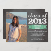 Invitation Bannière ruban turquoise tableau noir graduation p (Devant / Derrière)