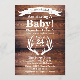 Invitation Bannière rustique en bois et cerfs blancs Antlers