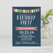 Invitation Bannières colorées Dark Navy Blue Anniversaire (Debout devant)