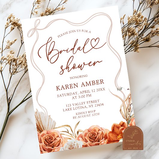 Invitation Baño de bébé bohème terracotta floral