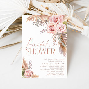 Invitation Baño de novia floral boho Pampas rosa dorado