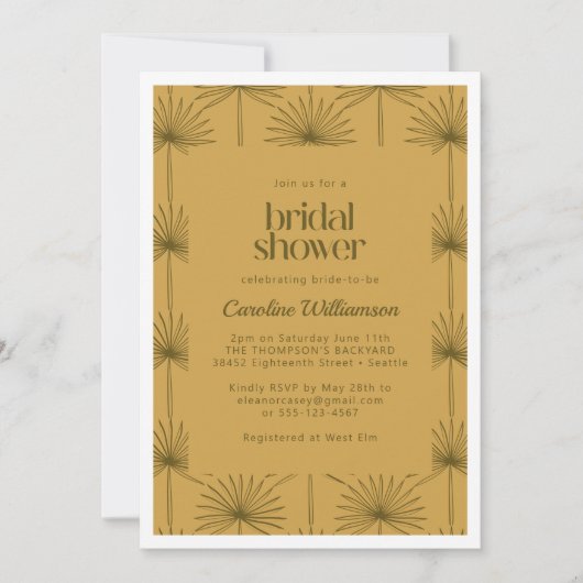 Invitation Baño nuptial bohème feuille de palmier moutarde bo (Devant)