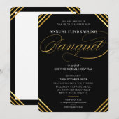 Invitation BANQUET moderne élégant événement noir blanc or (Devant / Derrière)
