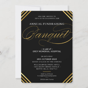 Invitation BANQUET moderne élégant événement noir blanc or