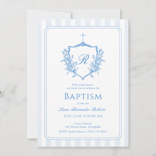 Invitation Bap Monogramme Crest Bleu Classique (Devant)
