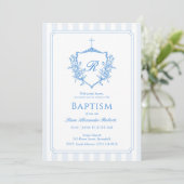 Invitation Bap Monogramme Crest Bleu Classique (Debout devant)