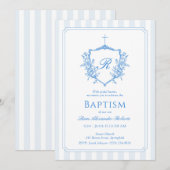 Invitation Bap Monogramme Crest Bleu Classique (Devant / Derrière)