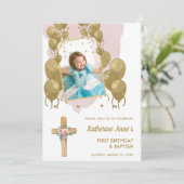 Invitation Baptême 1er anniversaire Pink Gold Texte photo (Debout devant)
