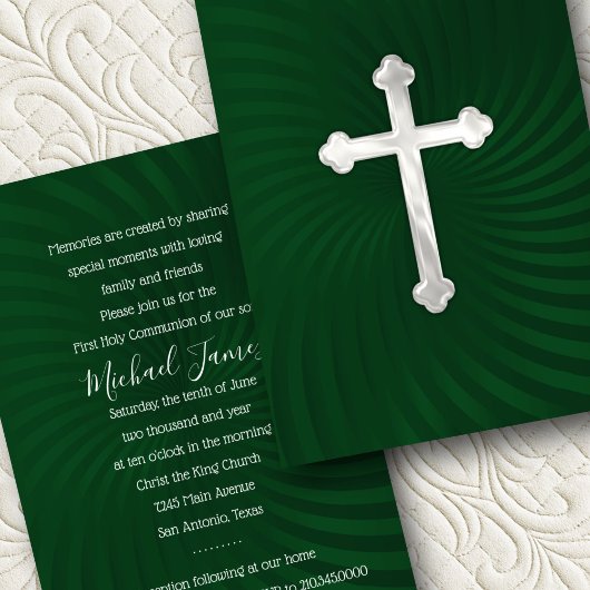 Invitation Baptême 1ère communion Confirmation Emerald Pearl