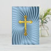 Invitation Baptême 1ère communion Confirmation Or Bleu (Debout devant)