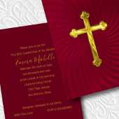 Invitation Baptême 1ère communion Confirmation Or rouge