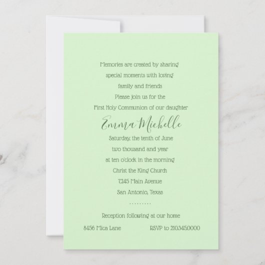 Invitation Baptême 1ère communion Confirmation Perle verte (Dos)