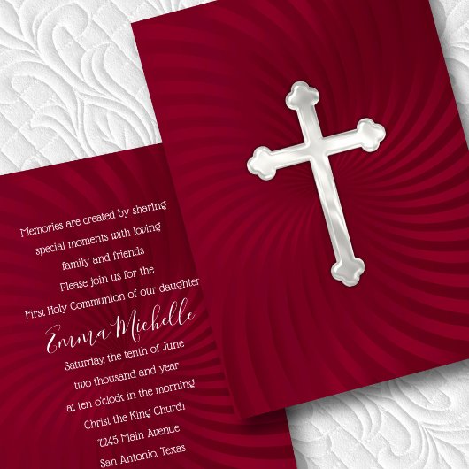 Invitation Baptême 1ère communion Confirmation Red Pearl