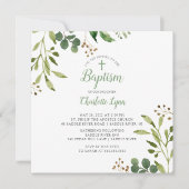 Invitation Baptême à feuilles vertes douces (Devant)