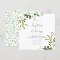 Invitation Baptême à feuilles vertes douces