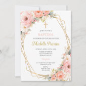 Invitation Baptême à fleurs roses (Devant)