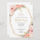 Invitation Baptême à fleurs roses (Devant / Derrière)