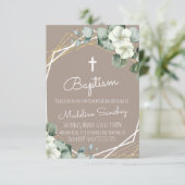 Invitation Baptême à l'aquarelle Eucalyptus Dédicace de bébé (Debout devant)