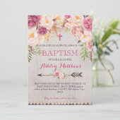 Invitation Baptême à l'aquarelle florale rose (Debout devant)