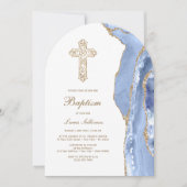 Invitation Baptême Agate Bleu Bleuet (Devant)