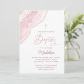 Invitation baptême agate rose élégant (Debout devant)