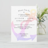 Invitation Baptême Ancre nautique Fille lavande rose (Debout devant)