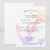 Invitation Baptême Ancre nautique Fille lavande rose (Devant / Derrière)