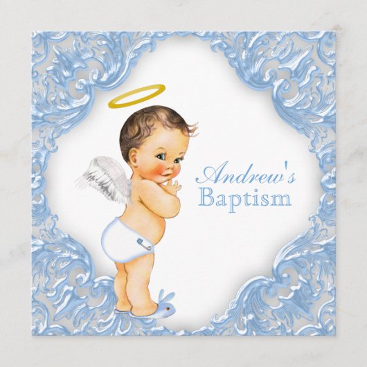 Invitation Baptême Ange Bleu Garçons (Devant)