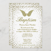 Invitation Baptême | Angel Wings & Gold Confetti (Devant / Derrière)