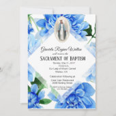 Invitation Baptême apaiser les fleurs bleues religieuses (Devant)